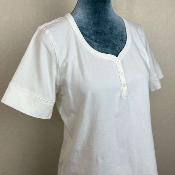 Liz Claiborne Ivory Cotton Button Front Scoop Neck Short Sleeve Tee Womens Large - Picture 5 of 7
